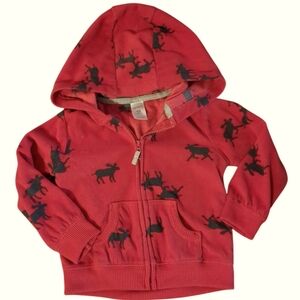 🍁2/$7🍁CARTER'S Red And Black Moose Print Fleece Zip Up Hoodie